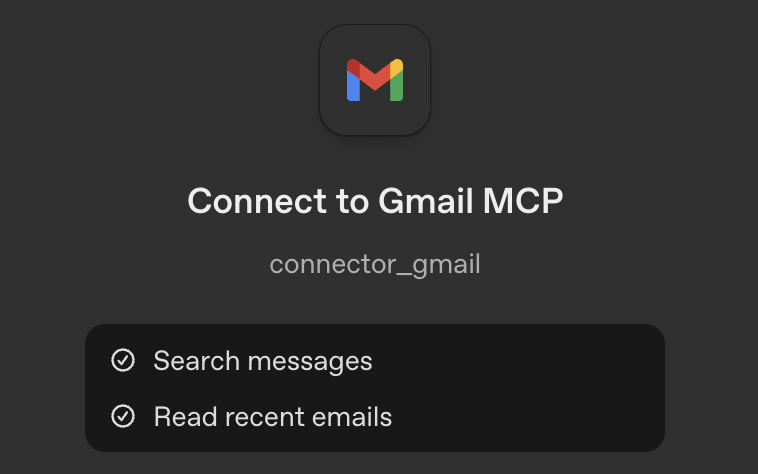 GMail MCP node actions list
