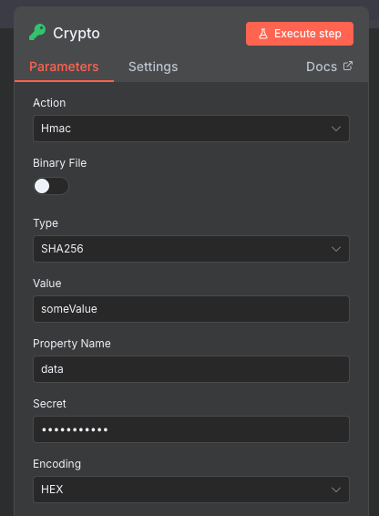 Setting up a crypto node to create a HMAC value