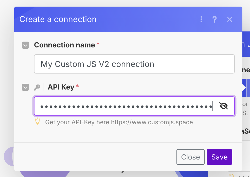 Getting the CustomJS API key