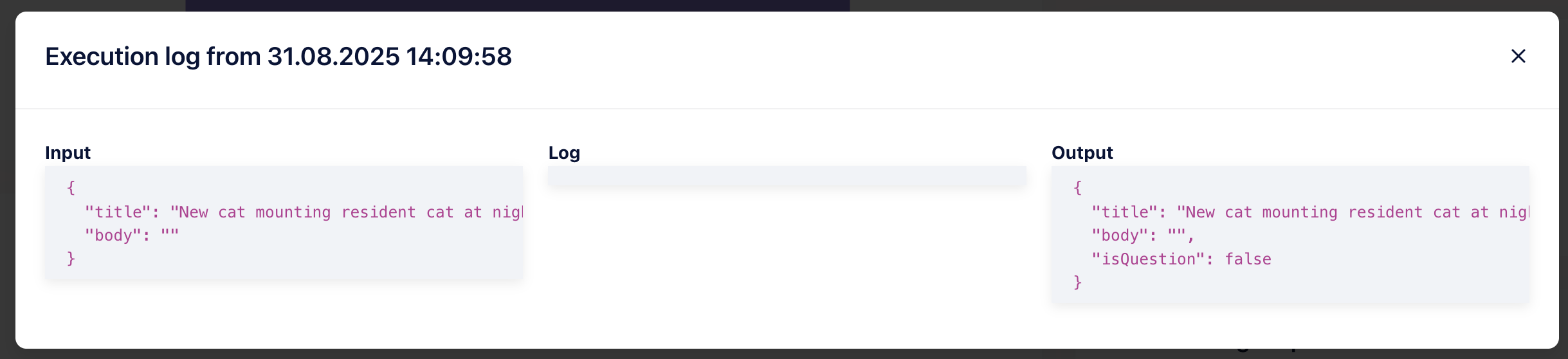 The CustomJS execution logs