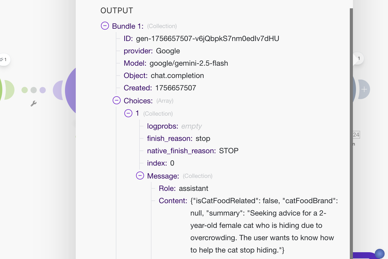 The JSON output of the OpenRouter module.