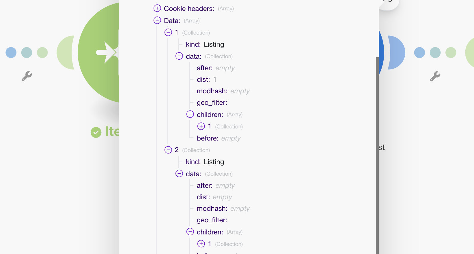 The structure of the posts and comments returned. The first bundle is the post, while the second bundle is all of the comments.