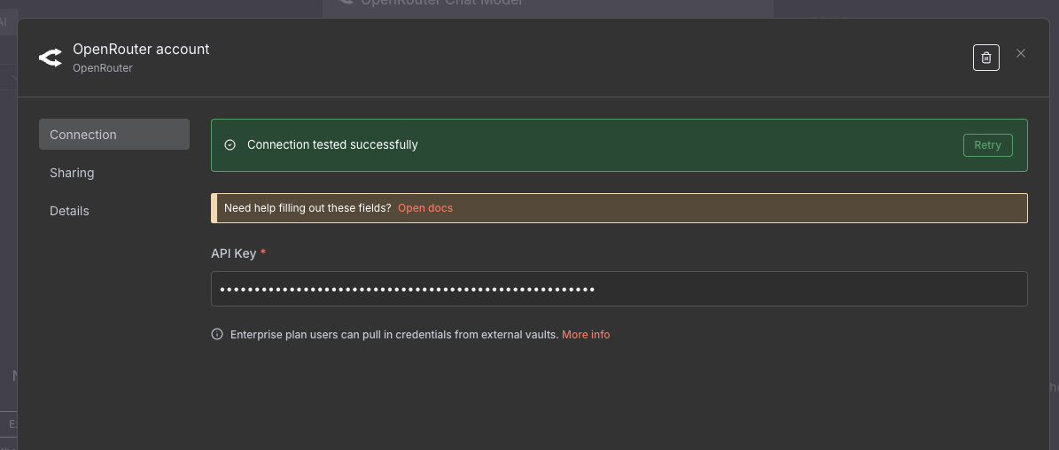Adding a new credential for OpenRouter