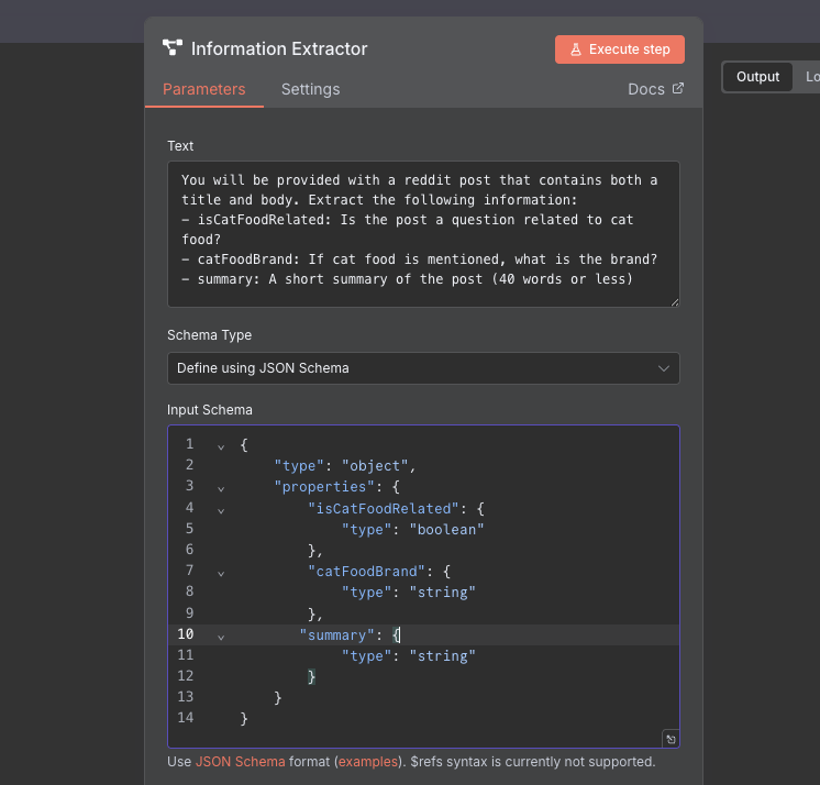 Configuring the `Information Extractor` node