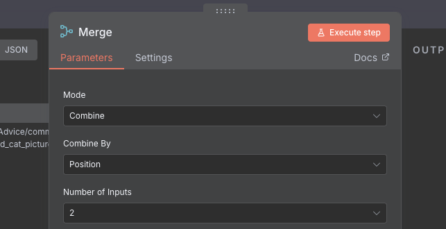 Configuring the `Merge` node