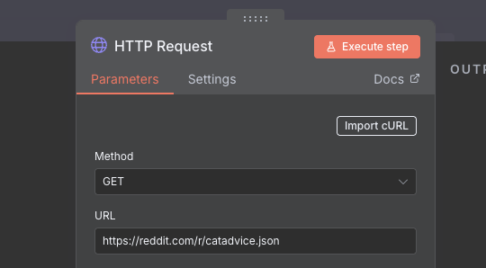 Fill in the URL details for the HTTP request node