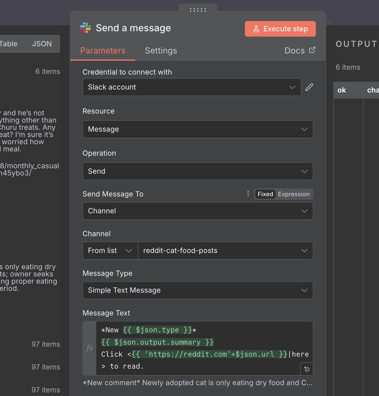 Configuration of the Slack node