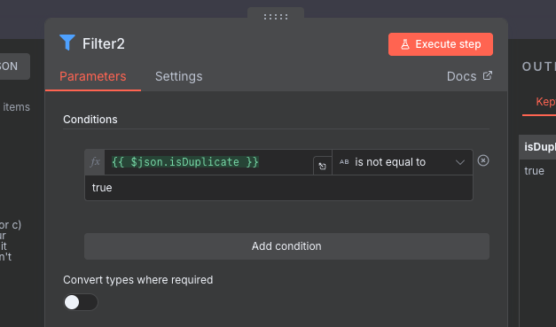 Configuring the duplicate filter node