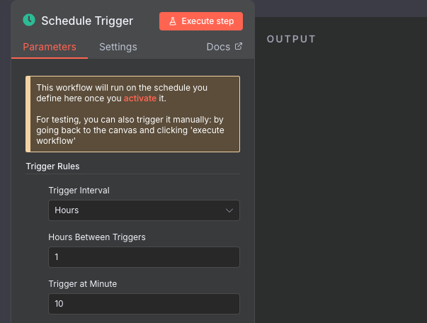 Configuring the Trigger on Schedule node