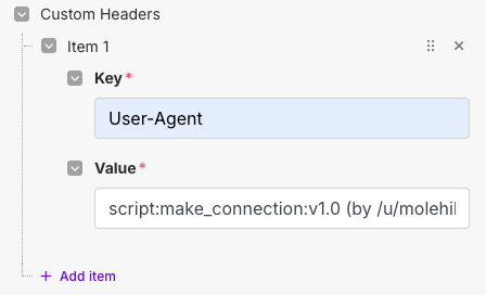 Adding a custom User Agent to the Custom Headers