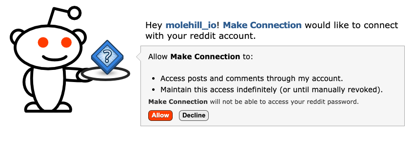 The Reddit OAuth request window