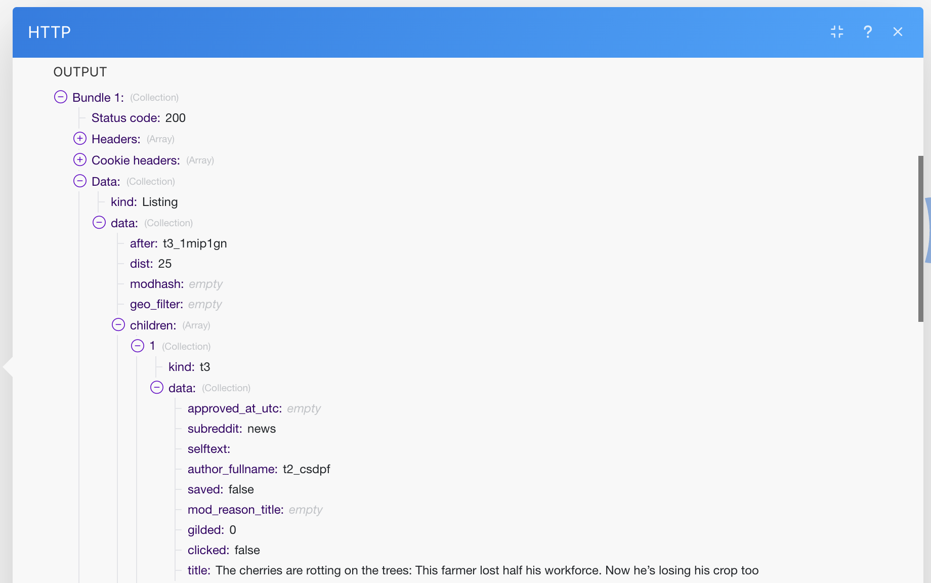 Individual posts returned from the subreddit