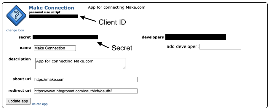Created app with Client ID and Secret