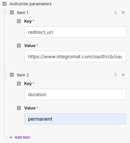 Setting up the Authorize Parameters