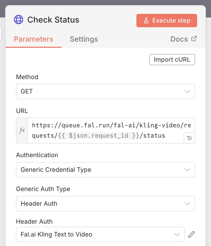 Setting up the status checking HTTP request node