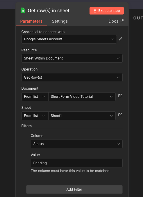 Configuring the google sheets node