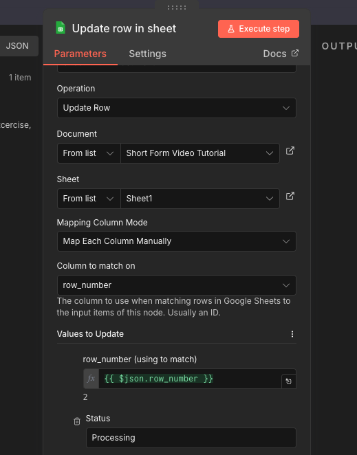 Configuring the google sheets node